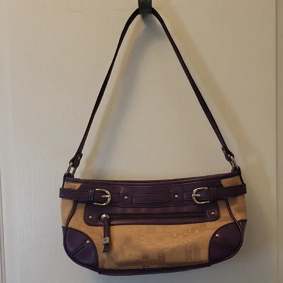 Etienne Aigner Purple and Tan East/West Shoulder Bag EUC - Picture 2 of 16